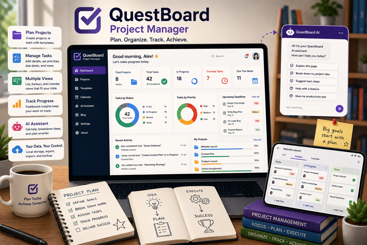 Simple private project manager for solo creators, students, freelancers, and personal workflows