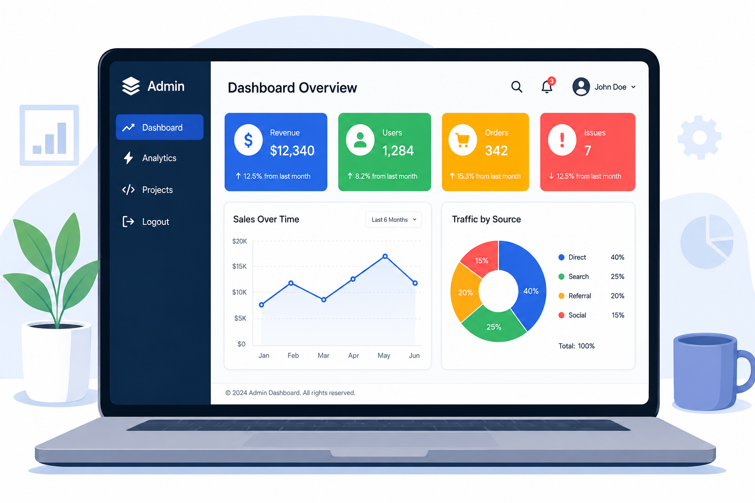 Responsive Admin Dashboard with Navigation Links