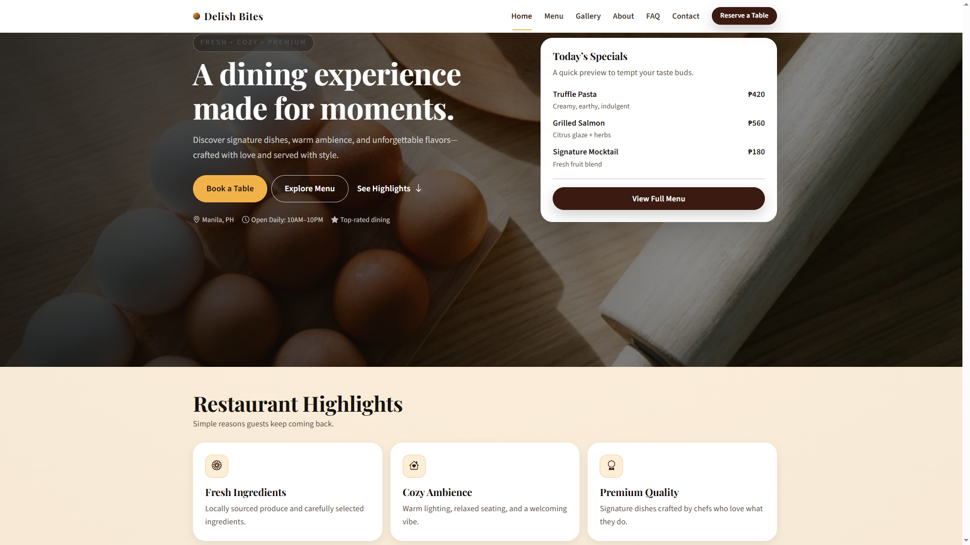 Delish Bites — Premium Restaurant Website Template